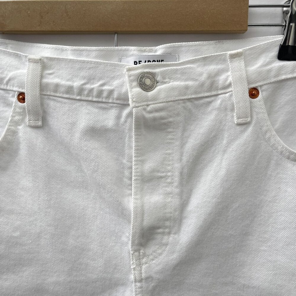 Re/Done Button Fly Mid-Rise Boy Shorts White Rigid Denim Womens 32‎ NWT - Picture 7 of 16